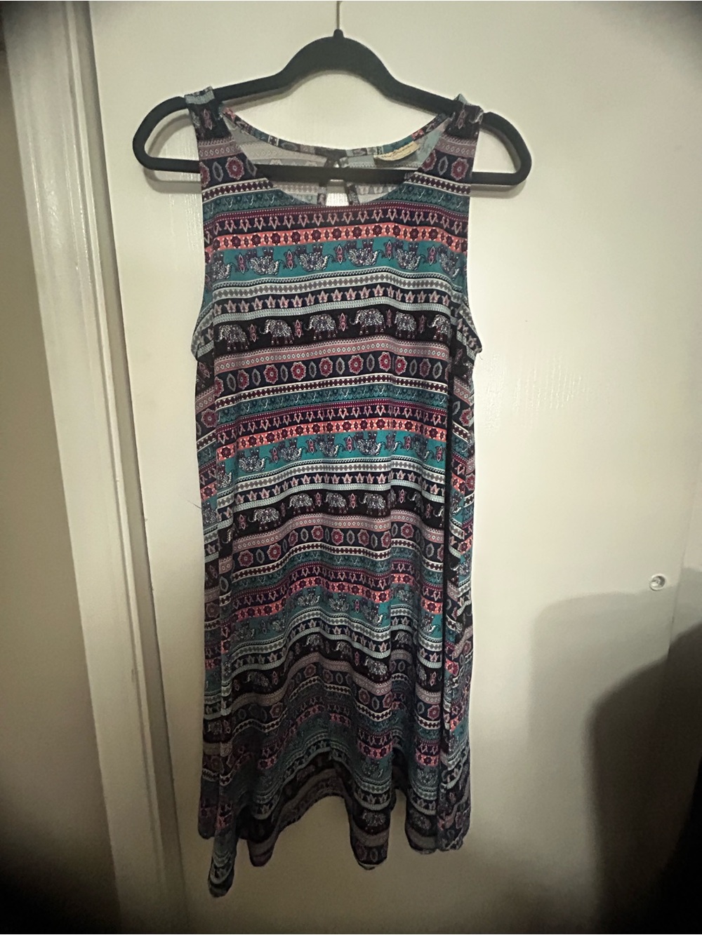 Bobbie Brooks Teal, Navy and Pink Printed Midi Swing Dress